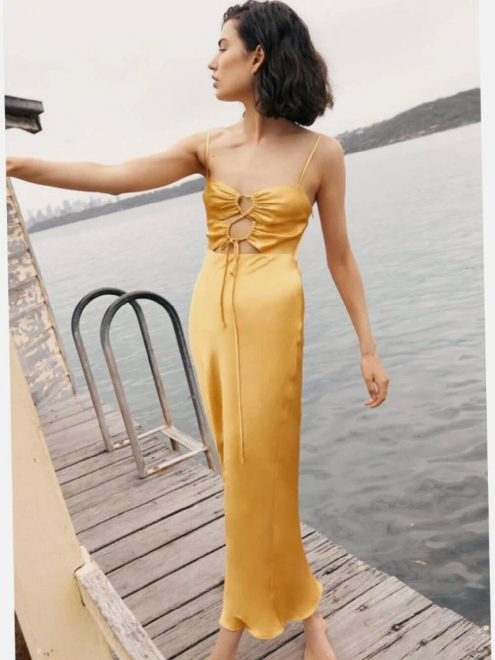 Shona Joy Alma Lace Up Midi Dress in Saffron - US 6